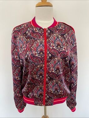 Paisley Zip Bomber Jacket - Pink/Purple/Red Multi